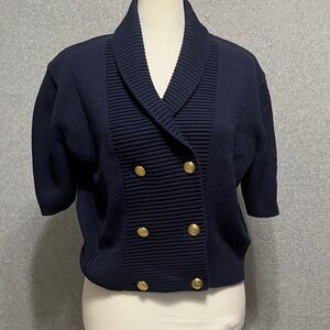 Susan Bristol double breasted sweater cardigan gold buttons short sleeve vintage